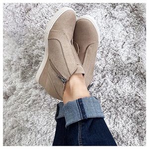 A New Day Women's Kolie Microsuede Wedge Sneakers Taupe